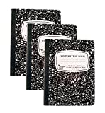 Pack of 3 - Composition Notebooks, 9-3/4" x 7-1/2", Wide Ruled, 100 Sheet (200 Pages), Color: Black Marble, Weekly Class Schedule and Multiplication/Conversion Tables on Covers. (3-Pack, Black)