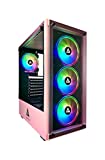 Apevia Genesis-PK Mid Tower Gaming Case with 2 x Tempered Glass Panel, Top USB3.0/USB2.0/Audio Ports, 4 x RGB Fans, Pink Frame