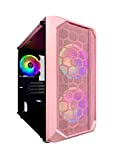Apevia PRODIGY-PK Micro-ATX Gaming Case with 1 x Tempered Glass Panel, Top USB3.0/USB2.0/Audio Ports, 3 x RGB Fans, Pink Frame