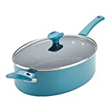 Rachael Ray Cityscapes Nonstick Saut Pan with Lid and Helper Handle, 5 Quart, Turquoise