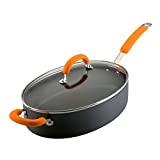 Rachael Ray Hard Anodized Nonstick 5-Quart Oval Saute Pan with Glass Lid, Orange