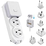 Ceptics Travel Power Strip - Small & Compact - Surge Protector - Grounded USB + Type C - 2 USA Outlets Input - Plugs for Europe, Asia, China, USA, South America