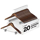 High-Grade Wooden Suit Hangers Skirt Hangers with Clips (20 Pack) Smooth Solid Wood Pants Hangers with Durable Adjustable Metal Clips, 360° Swivel Hook, Shoulder Notches for Dress Coat, Jacket, Blouse