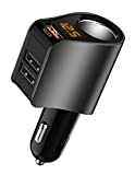 Car Charger Extension Cigarette Lighter Adapter,Socket Splitter with 3 USB and Voltage Meter,Compatible with iPhone 13,12,12 Pro Max,iPad,Samsung,fit for 12V/24V Automobile Outlet (BlackQC3.0)