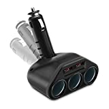 Rocketek 3-Socket 2-Port USB Quick Charge 3.0 Car Charger Splitter Adapter,120W 12V/24V DC Outlet Multi Socket Car Cigarette Lighter Splitter QC3.0 Dual Car Charger Power Outlet Splitter Extender