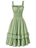 Scarlet Darkness Women Steampunk Dress Ruffle Sleeveless A-Line Dress Green L