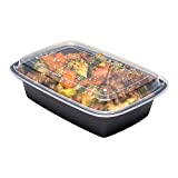 Asporto Microwavable To-Go Container - BPA Free PP Rectangular Take Out Food Container with Clear Plastic Lid - Catering & Takeout - 38 oz - Black - Plastic - Disposable - 100ct Box - Restaurantware