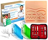 Complete Suture Practice Kit for Suture Training, Including Large Silicone Suture Pad with pre-Cut Wounds and Suture Tool kit. Latest Generation Model. (Demonstration and Education Use Only)