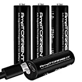 AmpTorrent USB Rechargeable Batteries, 2960mWh High Capacity AA Battery, 1.5V Constant Output, 1 Hour Fast Charging ECO-Friendly Lithium AA Batteries 4Pack with 4in1 Charging Cable