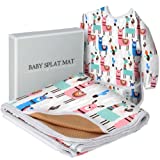 Baby Splat Mat for Under High Chair Floor Mat -Splash Mat, Waterproof Floor Mat - Anti Slip, Washable, Extra Large (51 Inch) + Baby Bib with Sleeves - Llama Design