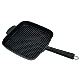 MasterPan Ultra Nonstick Deep Grill Frying Pan with Detachable Handle, 11", Black,
