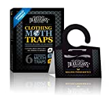 Dr. Killigan's Premium Clothing Moth Traps with Pheromones Prime | 6-Pack Non-Toxic Clothes Moth Trap with Lure for Closets & Carpet | Moth Treatment & Prevention | Case Making & Web Spinning (Black)