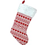 Northlight Heart and Snowflake Knit Christmas Stocking Faux Fur Cuff, 19.5", White/Red