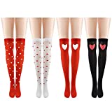 SUMERSHA 4 Pairs High Stockings Women Girls Valentine's Day Socks Heart Love Over Knee Socks Party Costume Accessories