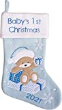 Heart's Sign Babys First Christmas Stocking 2021 | My First Christmas Baby Boy and Baby Girl | Newborn Stockings Christmas Ornaments | Newborn Christmas Decor, Blue