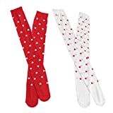 Holibanna 2 Pairs Valentine Over Knee Socks Heart Pattern Thigh Highs Socks Stockings for Women White,red