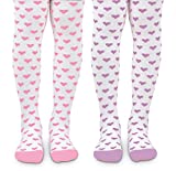 Jefferies Socks Girls Heart Pattern Fashion Novelty Cotton Tights 2 Pack (Pink/Lilac, 6-18 Years)