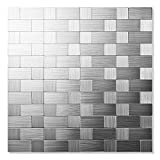 Yipscazo Peel and Stick Backsplash for Kitchen, Stick on Stainless Steel Backsplash Metal Tiles for Kitchen Walls (12''x12'',10sheets)