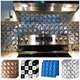 HomeyMosaic 10-Sheet Peel and Stick Tile Backsplash Stick on Kitchen Wall Decor Aluminum Surface Metal Mosaic Smart Tiles Wall Sticker,Silver Windmill Puzzle Glass Mixed(11.8"x11.8")