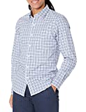 Amazon Brand - Goodthreads Men's Slim-Fit Long-Sleeve Wrinkle Resistant Comfort Stretch Poplin with Easy-Care, Light Blue Multi Check, Large