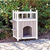TRIXIE Cat Home with Balcony, Elevated Cat House, Weatherproof Shelter, Ideal for Cats and Small Dogs 17.5 x 17.5 x 25.5 in.