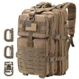Hannibal Tactical 36L MOLLE Assault Pack, Tactical Backpack Military Army Camping Rucksack, 3-Day Pack Trip w/USA Flag Patch, D-Rings, Coyote