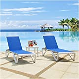 Patio Chaise Lounge Set of 3 Adjustable Aluminum Outdoor Lounge Chair for Pool,Patio,Beach,Yard by domi outdoor living (2 Blue Lounges W/ 1 Table)