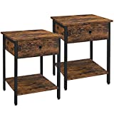 VASAGLE Nightstands Set of 2, End Tables, Side Tables with Drawer and Shelf, Bedroom, Easy Assembly, Steel, Industrial Design, Rustic Brown and Black ULET506B01