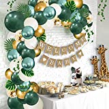 Ola Memoirs Safari Baby Shower Decorations Jungle Theme Party Supplies with Lush Green Balloon Garland Arch Kit Backdrop, Banner, Tropical Palm Leaves, Balloons Strip, Ivy Vines Decor for Boy and Girl