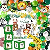 HIPEEWO Safari Baby Shower Decorations - Jungle Theme Party Supplies Include Leaf, Boxes, Banner, Backdrop, Balloons Garland Arch, for Welcome Baby Animal Gender Birthday Party Decor for Boy Girl