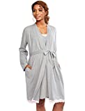 Motherhood Maternity Women's Maternity Lace Inset Gown and Robe Set with Nursing Function, Heather Grey, Large