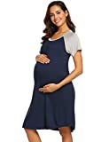 Ekouaer Nursing Gown 3 in 1 Delivery/Labor/Nursing Nightgown Women Maternity Hospital Breastfeeding Gown (Navy Blue 1-M)
