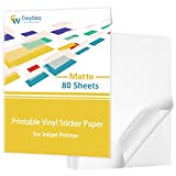 Premium Printable Vinyl Sticker Paper for Inkjet Printer,80 Sheets Matte White Waterproof Decal Paper, 8.5x11 inches,Dries Quickly and Holds Ink Beautifully