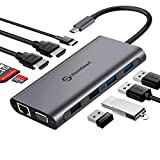USB C Hub, UtechSmart Triple Display USB Type C Adapter Docking Station with 2 HDMI, VGA, Power Delivery Type C Port,SD TF Card Reader, 4 USB Ports USB-C Dock Compatible for MacBook, Other USBC Laptop