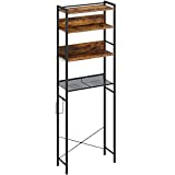 Rolanstar Over The Toilet Storage, 4-Tier Wooden Bathroom Space Saver with Hooks, Freestanding Bathroom Organizer, Multifunctional Over The Toilet Storage Rack, Bathroom Toilet Rack, Rustic Brown