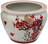 Oriental Furniture 14" Cherry Blossom Porcelain Fishbowl