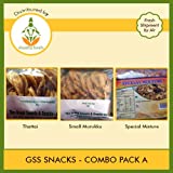 GSS Snacks Combo Pack A (Contains 6 Pkts) GSS (Thattai, Small Murukku & Special Mixture) Each item 2 Pkts (250 Gms Per Pkt) T-M