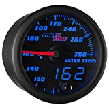 MaxTow Double Vision 280 F Water Coolant Temperature Gauge Kit - Includes Electronic Sensor - Black Gauge Face - Blue LED Illuminated Dial - Analog & Digital Readouts - for Trucks - 2-1/16" 52mm