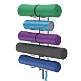 Wallniture Guru Foam Roller & Yoga Mat Holder Wall Mount with 3 Hooks for Hanging Yoga Strap, Resistance Bands, 5-Sectional Metal (Black)