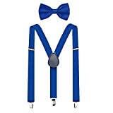 Suspenders For Men,Women Adjustable Suspends Bow Tie Set Solid Color Y Shape (Blue)