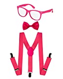 Dress Up America Kids Neon Suspender, Bow-tie Accessory Set - Includes: Suspenders, Bowtie and Sunglasses. Available in Green, Orange, Pink and Yellow (Pink, Kids)
