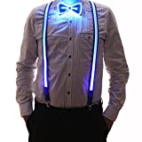2 Pcs/Set, Good Quality Light Up LED Suspenders And Bow Tie, Perfect For Music Festival Halloween Costume Party (Blue)