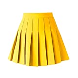 TONCHENGSD Women's High Waist Pleated Mini Skirt Skater Tennis Skirt (Yellow, XS)