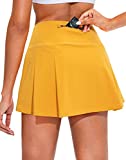 Soothfeel Pleated Tennis Skirt for Women with Pockets Women's High Waisted Athletic Golf Skorts Skirts for Workout Running Yellow
