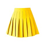 ZHANCHTONG Women's High Waist A-Line Pleated Mini Skirt Short Tennis Skirt (Yellow, L)