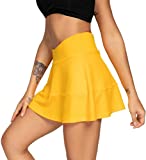 QUEENIEKE Athletic Skorts Lightweight Tennis Skirts with Shorts Pockets Running Golf Skorts for Women S Saffron