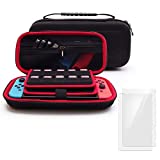 Soyan Carry Case Compatible with Nintendo Switch with 2 Pack Tempered Glass Screen Protectors (Red)