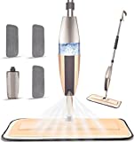 Microfiber Spray Mop for Floor Cleaning, Dry Wet Wood Floor Mop with 3 pcs Washable Pads, Handle Flat Mop with Sprayer for Kitchen Wood Floor Hardwood Laminate Ceramic Tiles Dust (Brown, Spray mop)