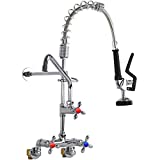 YooGyy Commercial Kitchen Sink Faucet 4 to 8 Inch Adjustable Wall Mounted Pre-Rinse Faucet 26’’ Height Solid Brass Flexible Faucet Sprayer with 12’’ Add-on Swing Spout (YooGyy-6813P)