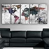 Original by BoxColors Xlarge 30"x 70" 5 Panels 30x14 Ea Art Canvas Print Watercolor Old Map World Push Pin Travel Wall decor (framed 1.5" depth) M1809